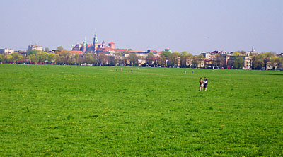 Blonia commons in Krakow, with the Wawel Royal castle in the background